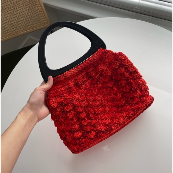 Vintage 70s Crochet Knitted Handbag Purse - Picture 2 of 10